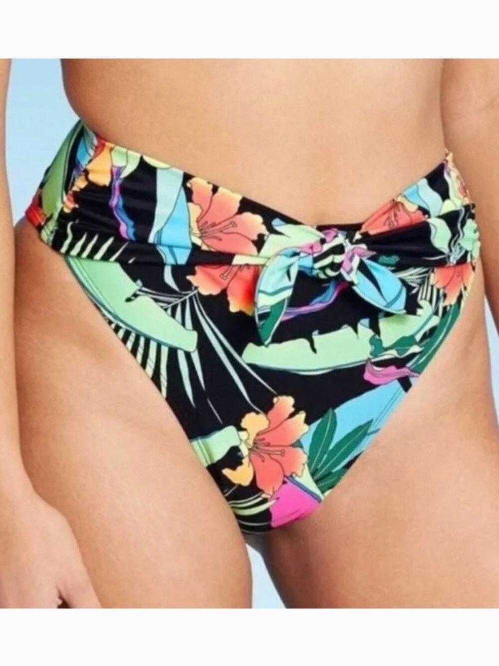 NEW NWT XHILARATION Sash Tie Cheeky High Leg High Waist Bikini Bottom Floral XL